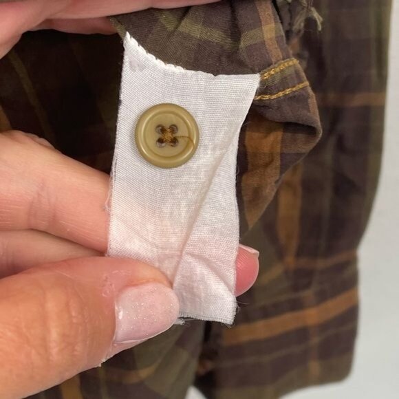 Armani Jeans Womens Oversized Plaid Button Down Shirt L Brown Cotton - Picture 6 of 8